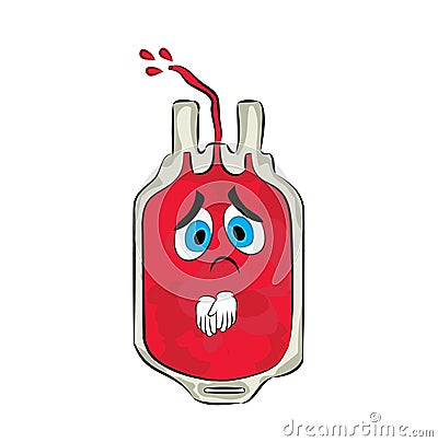 Sad cartoon illustration of blood pack Cartoon Illustration