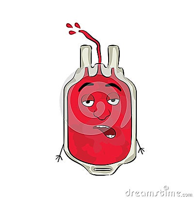 Dumb looking illustration of blood pack Cartoon Illustration