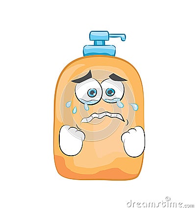 Crying cartoon illustration of soap liquid bottle Cartoon Illustration