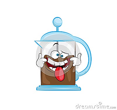 Annoying cartoon illustration of french press coffee maker Cartoon Illustration