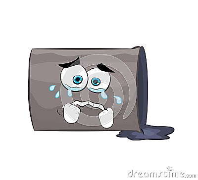 Crying cartoon illustration of spilled oil barrel Cartoon Illustration