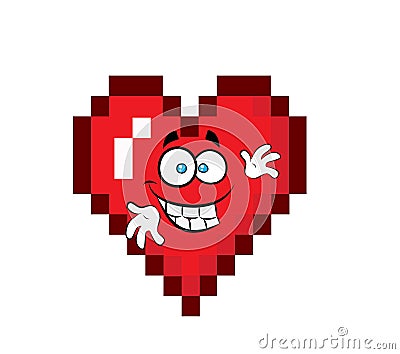 Happy cartoon illustration of pixelated heart Cartoon Illustration