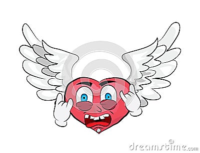 Punk cartoon illustration of Heart with wings Cartoon Illustration