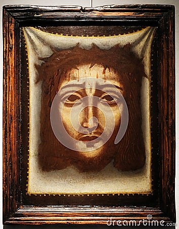 The Veil of Veronica, Catalan School, tempera on wood, 15 century, the Passion in Art from Mimara Museum in Zagreb Editorial Stock Photo
