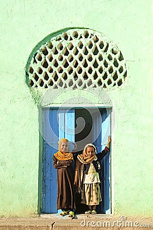 Veiled girls by mosque in harar ethiopia Editorial Stock Photo