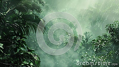 Veiled in Mist: Emerald Mountain Mystery Stock Photo