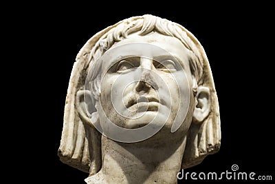 Veiled portrait Augustus at National Museum of Roman Art in Merida, Spain. Isolated over black Editorial Stock Photo