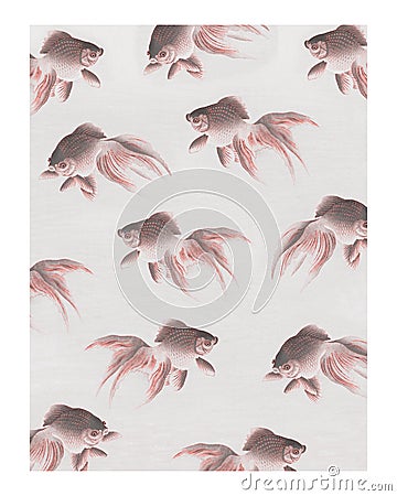 Veiltail goldfish pattern vintage illustration wall art print and poster design remix from original artwork Cartoon Illustration