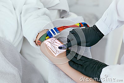 Vein Scanning. Patient Hand With Veins Mapping Closeup Stock Photo