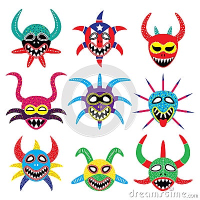 Vejigante mask for Ponce Carnival in Puerto Rico icons Stock Photo