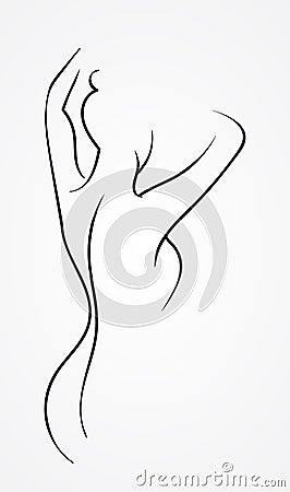 Vektor beautiful sexy female back ilustration. Stylized slender body. Control of a slender figure. Vector Illustration