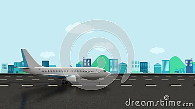 Vektorillustrationen av ett flygplan tar av på en landningsbana med flygplatsen i bakgrunden vektor illustrationer Vektorillustrationen av ett flygplan tar av på en landningsbana med flygplatsen i bakgrunden vektor illustrationer