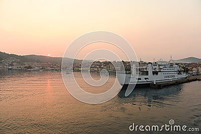 Vela Luka, Croatia - August, 2017: Sunrise in port of Vela Luka Editorial Stock Photo