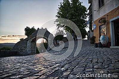 Vela Vrata,the large stone gate of old town Buzet Editorial Stock Photo
