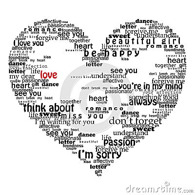 Velentine heart made of love words Vector Illustration