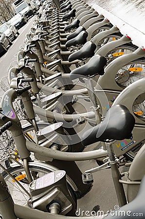 Paris, public bicycle rental Editorial Stock Photo