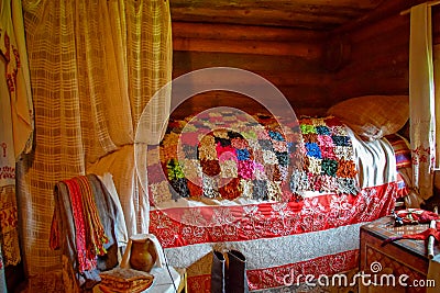 Merchant home bedroom interior in Vitoslavlitsy Museum Editorial Stock Photo