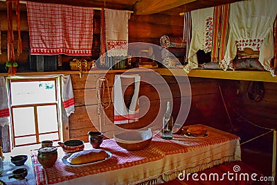 Merchant home kitchen interior in Vitoslavlitsy Museum Editorial Stock Photo