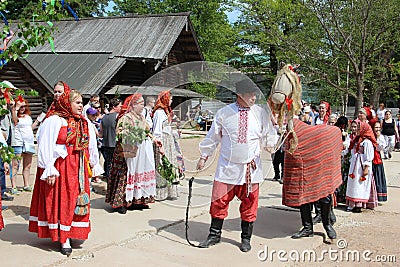 Veliky Novgorod, Novgorod region Russia, June 27, 2018. - Festival. Children and adults in the national Russian costume Editorial Stock Photo