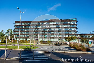 Facade of the Siemens building in Velizy-Villacoublay, France Editorial Stock Photo