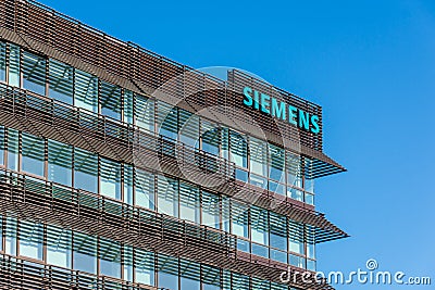 Facade of the Siemens building in Velizy-Villacoublay, France Editorial Stock Photo