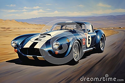 Velocity Unleashed, The Dynamic Symphony of a Speeding Shelby Cobra on a Boundless road Created With Generative AI Technology Stock Photo