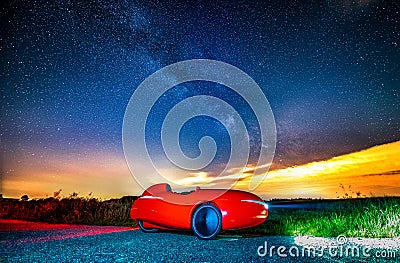 Velomobile under the Milky Way Editorial Stock Photo