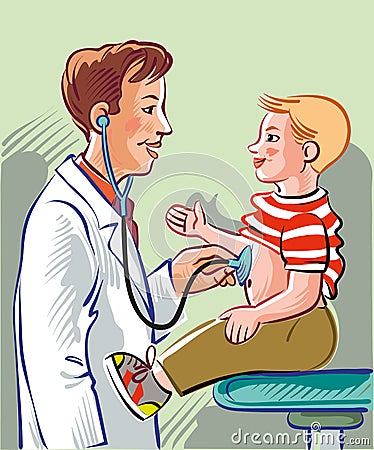 Pediatrician, visiting a blond child. Stock Photo