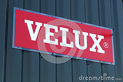 Velux logo on a wall Editorial Stock Photo