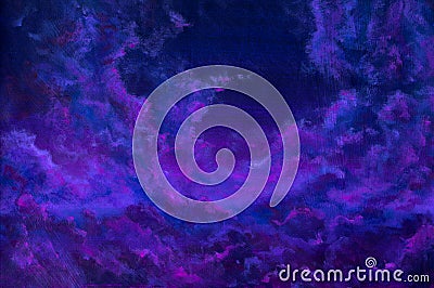 Velvet Violet clouds in the starry night sky artwork background painting on canvas Stock Photo
