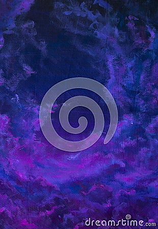 Velvet Violet clouds in the starry night sky artwork background painting on canvas Stock Photo