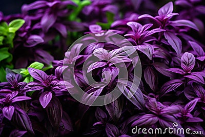 Velvety Purple basil herbs plant. Generate Ai Stock Photo