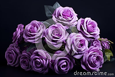 Velvety Violet roses bunch. Generate Ai Stock Photo