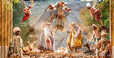 Italian crib - named presepe - with nativity. Traditional Christmas religious scene Editorial Stock Photo