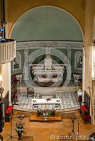 Main nave and presbytery of Our Lady of Nativity Cathedral Notre Dame de la Nativite in Vence historic town in France Editorial Stock Photo