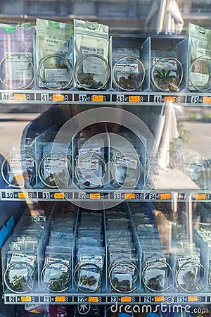 MESSINA, ITALY - NOVEMBER 06, 2018 - Vending machine selling snacks, drinks and weed in Sicily Editorial Stock Photo