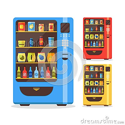 Vending Machine Set with Food and Drink. Vector Vector Illustration