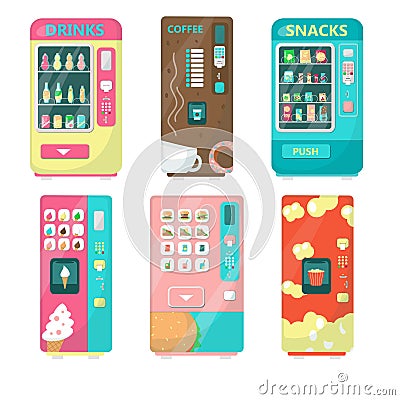 Vending machine set, vector flat isolated illustration Vector Illustration