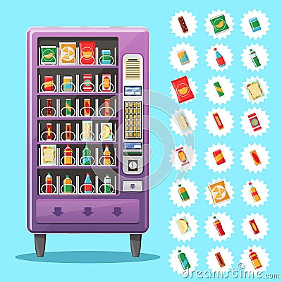 Vending machine with snacks and drinks. Vector illustration Vector Illustration