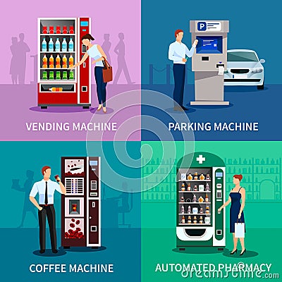 Vending Machines Concept Icons Set Vector Illustration