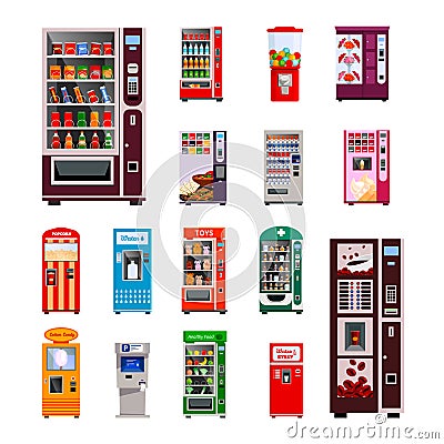 Vending Machines Icons Set Vector Illustration