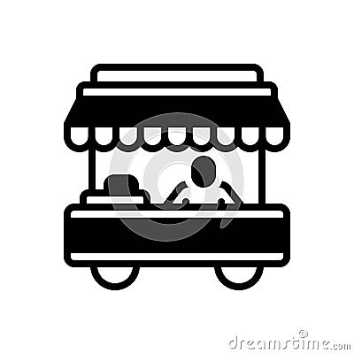 Black solid icon for Vendor, pushcart and salesman Stock Photo