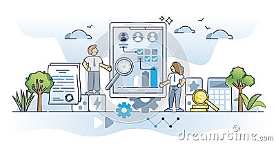 Vendor management process as work with partners and suppliers outline concept Vector Illustration