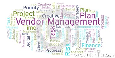 Vendor Management word cloud, made with text only. Stock Photo