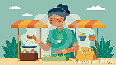 A vendor selling handmade jewelry crafted from repurposed materials attracting ecoconscious shoppers.. Vector Vector Illustration