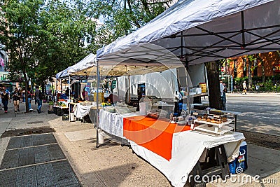 Vendors stalls with visitors at an outdoor fair festival in New York City USA Editorial Stock Photo