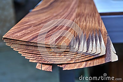 Veneer Santos Rosewood. Wood texture. Woodworking and carpentry production Stock Photo