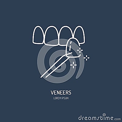 Veneers line icon. Dental care equipment sign, medical elements. Health care thin linear symbol for dentistry clinic Vector Illustration