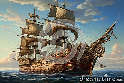 Venerable Wooden majesty ship. Generate Ai Stock Photo