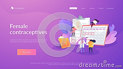 Female contraceptives landing page concept Vector Illustration